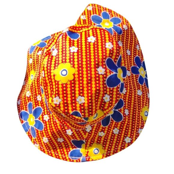 1970's Retro Groovy Orange Flower Cotton Hong Kong One Size Fits All Sun Hat EUC - Picture 3 of 9